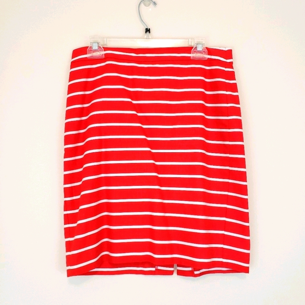 Banana Republic coral red white striped pencil Skirt Size 6